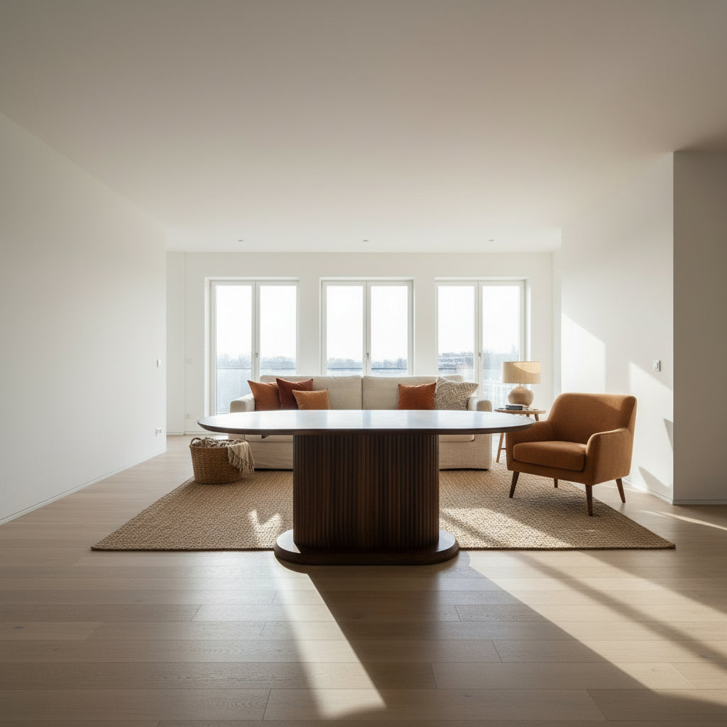 Table Vanessa en noyer dans un salon moderne